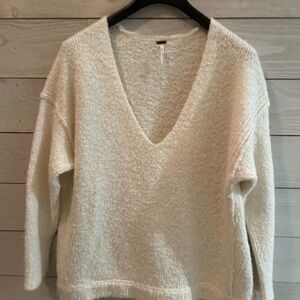 Free People Cream V-Neck Sweater
